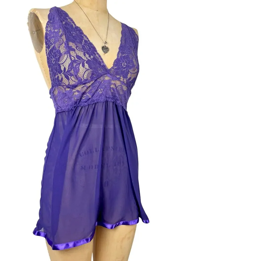Lace Babydoll Slip Dress Lingerie Chemise Nightie‎ Size L Romantic Aesthetic